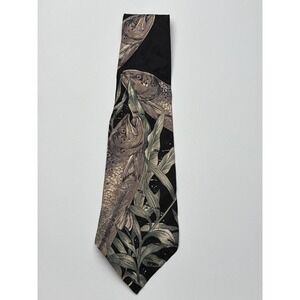 Field & Stream Mens Black Silk Trout Fish Fishing Graphic Necktie Made in USA